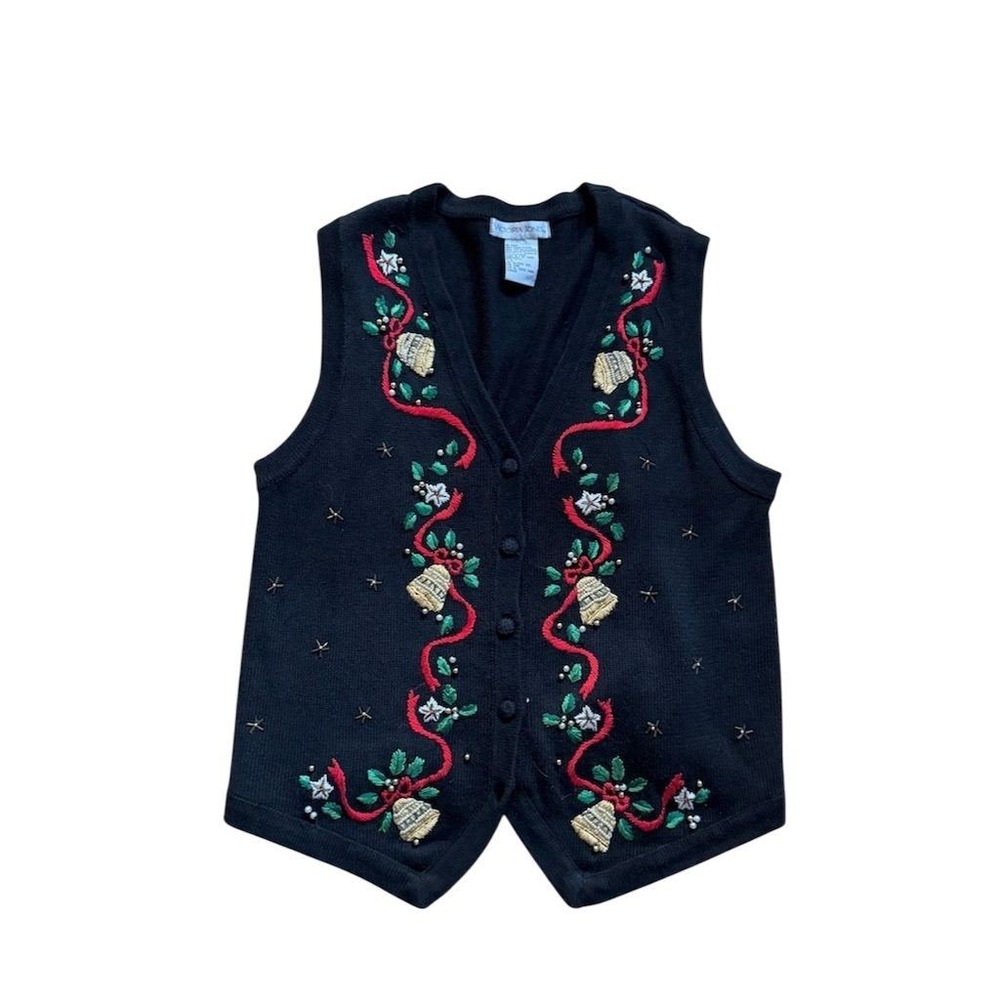 Women's Christmas Floral Embroidered ugly sweater L Vtg Victoria Jones grandma